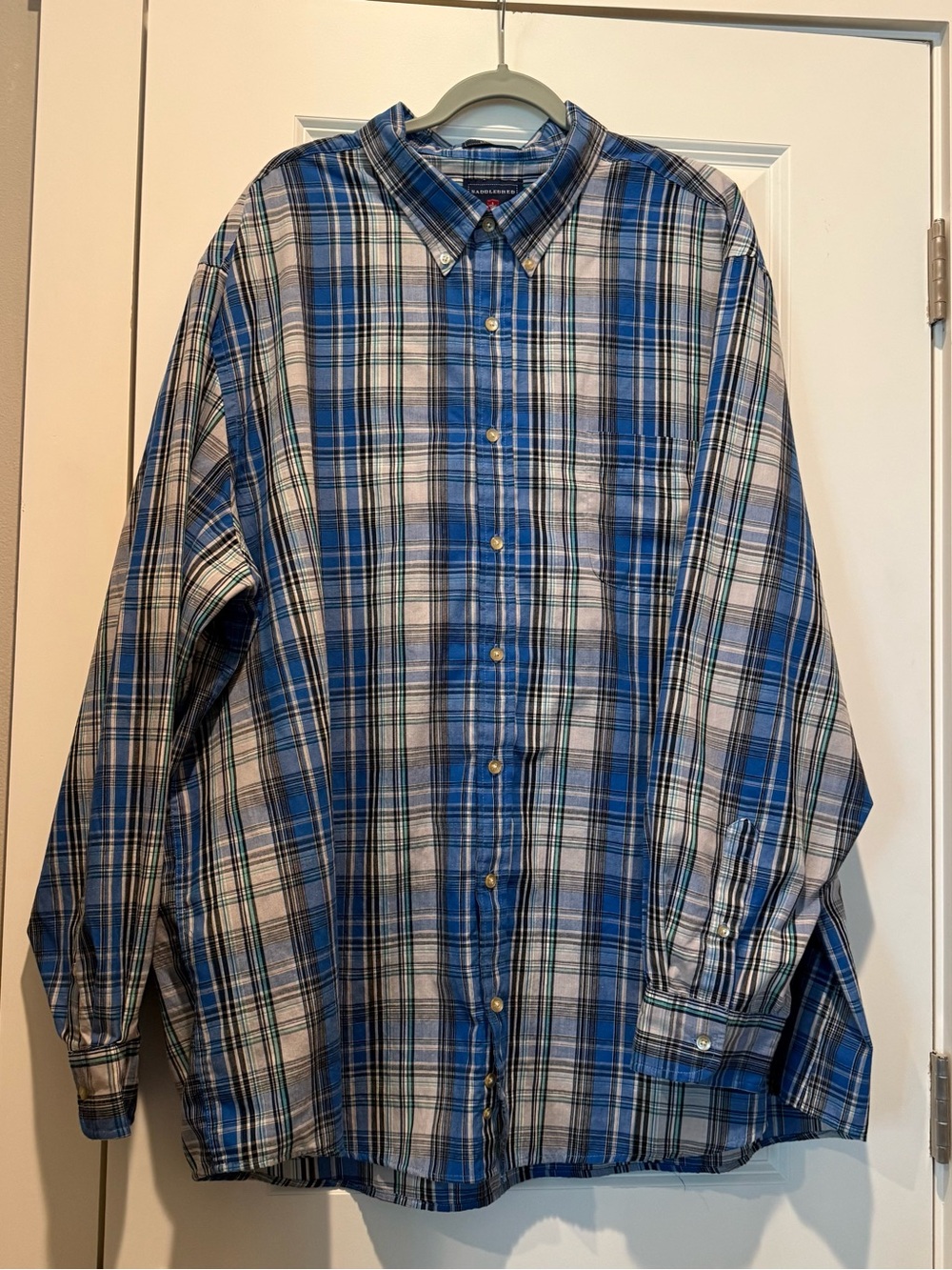 Saddlebred Easy Care Men’s Long Sleeve Button Down 3XLT Tall Shirt Blue Plaid